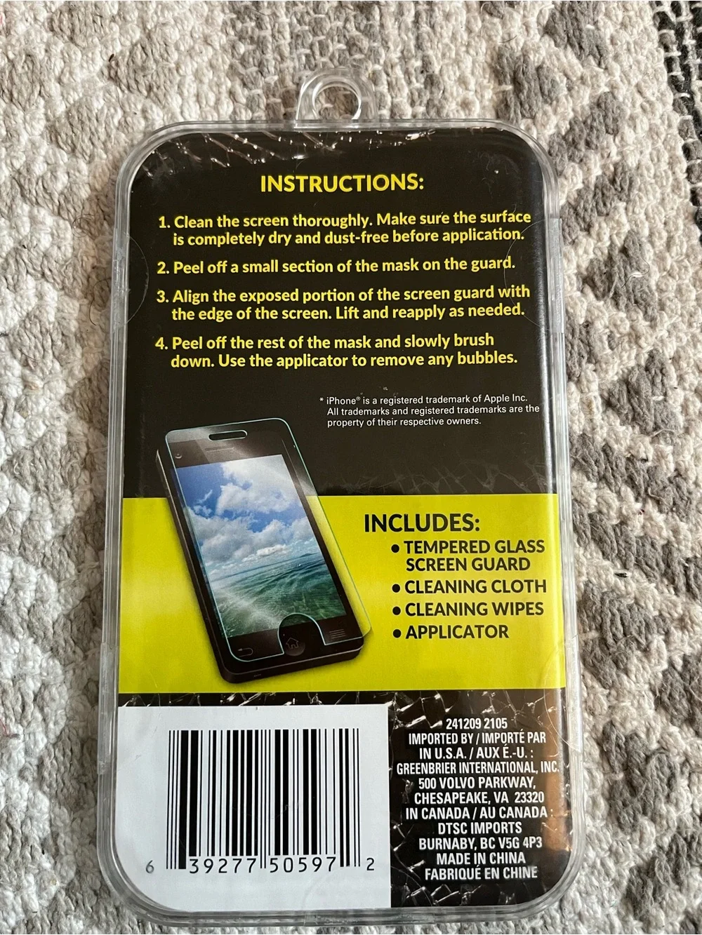 Apple Clear Tempered Glass Screen Guard - Black/Yellow Accent